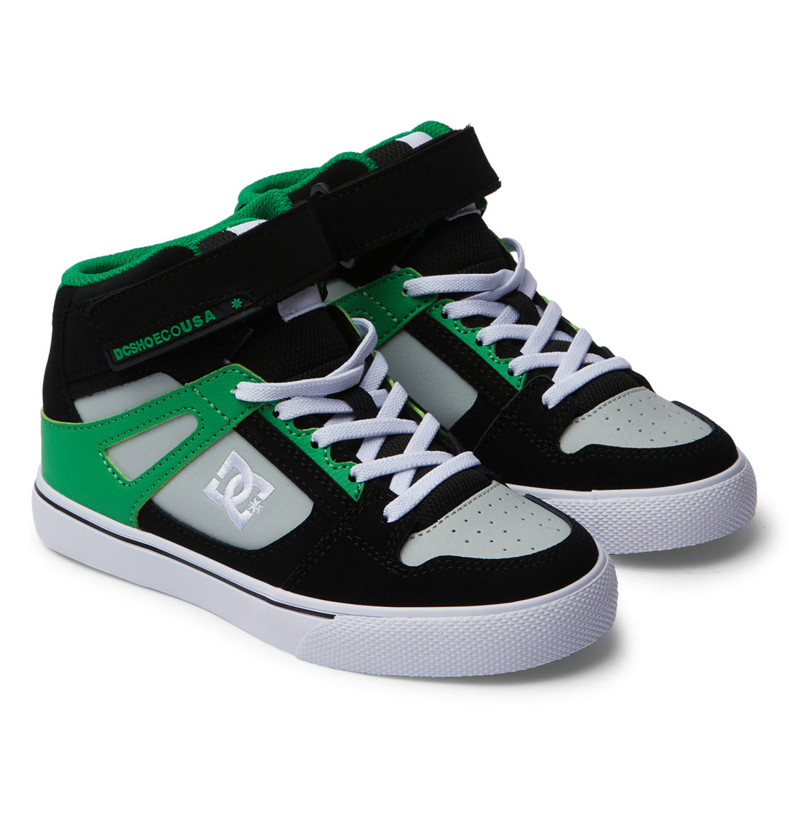 Pure High Elastic Lace High-Top Shoes - Black/Kelly Green